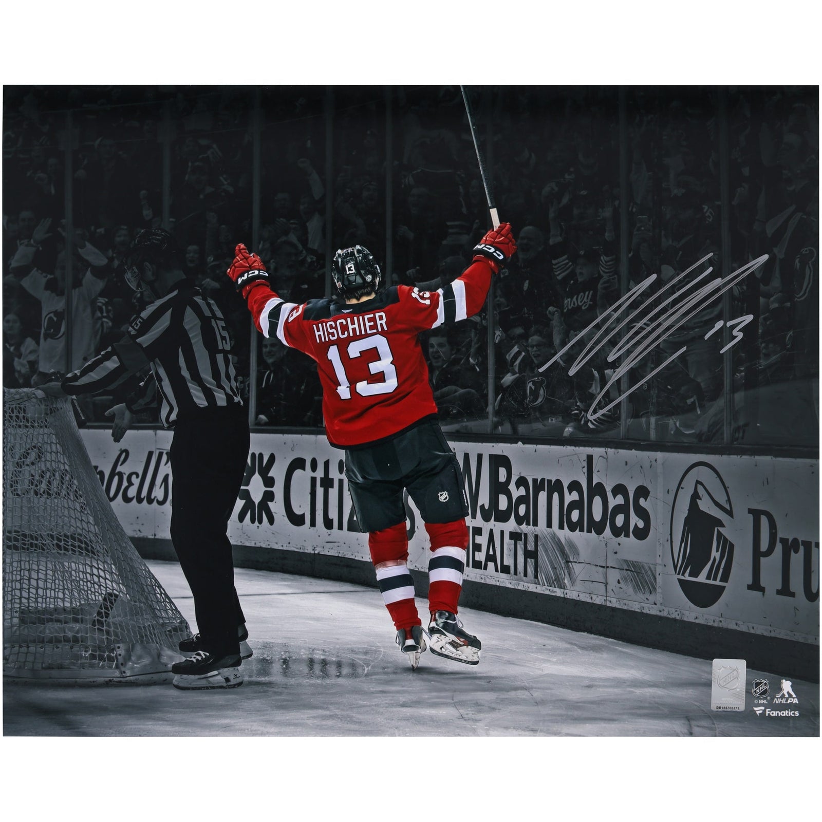 Nico Hischier New Jersey Devils Autographed Fanatics Authentic 16" x 20" Celebration Spotlight Photograph - The Ballers Bank