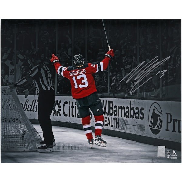 Nico Hischier New Jersey Devils Autographed Fanatics Authentic 16" x 20" Celebration Spotlight Photograph - The Ballers Bank