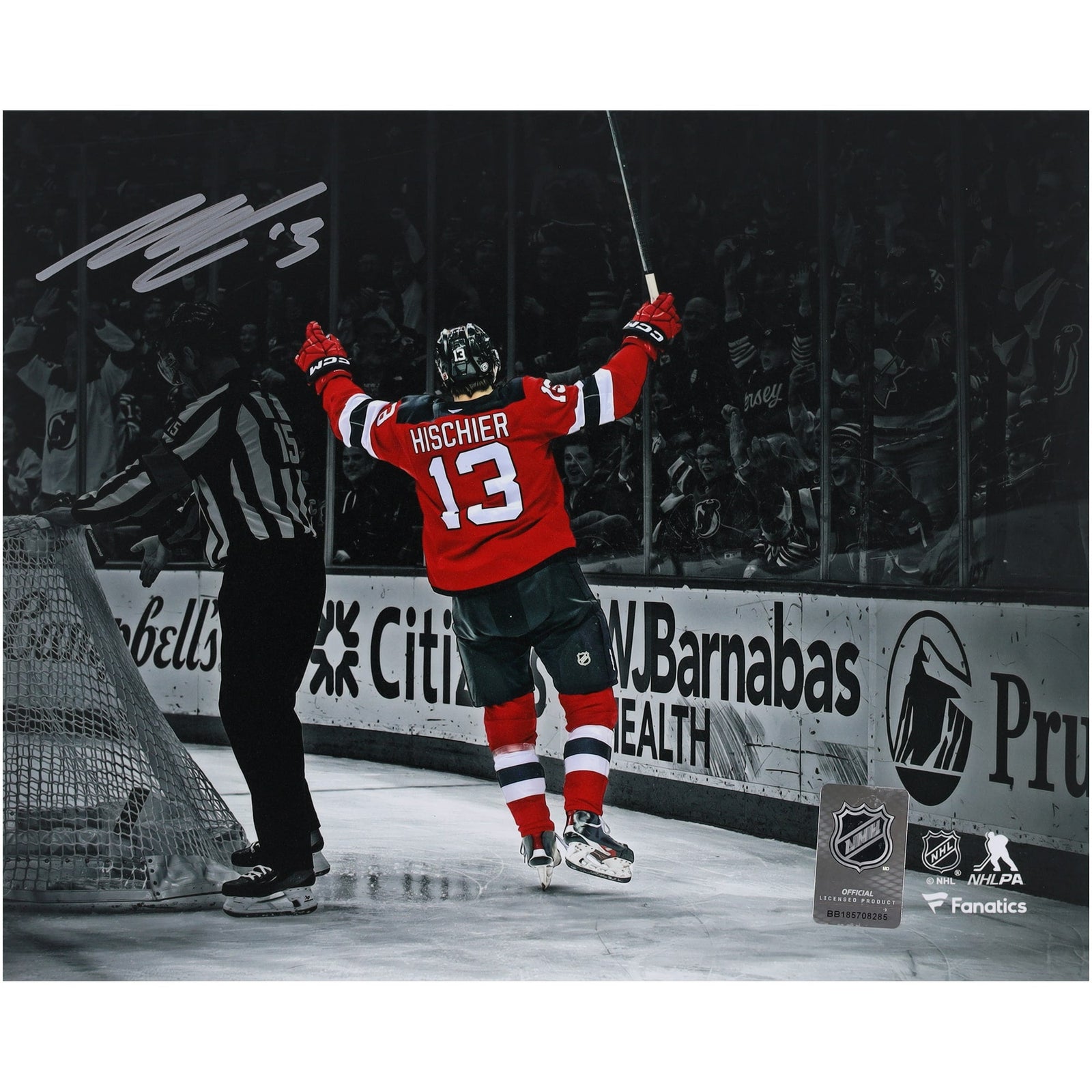Nico Hischier New Jersey Devils Autographed Fanatics Authentic 8" x 10" Celebration Spotlight Photograph - The Ballers Bank