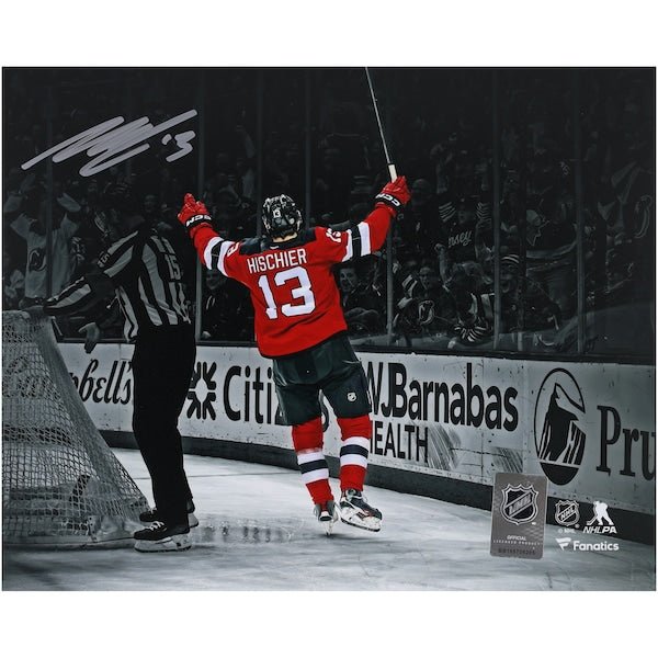 Nico Hischier New Jersey Devils Autographed Fanatics Authentic 8" x 10" Celebration Spotlight Photograph - The Ballers Bank