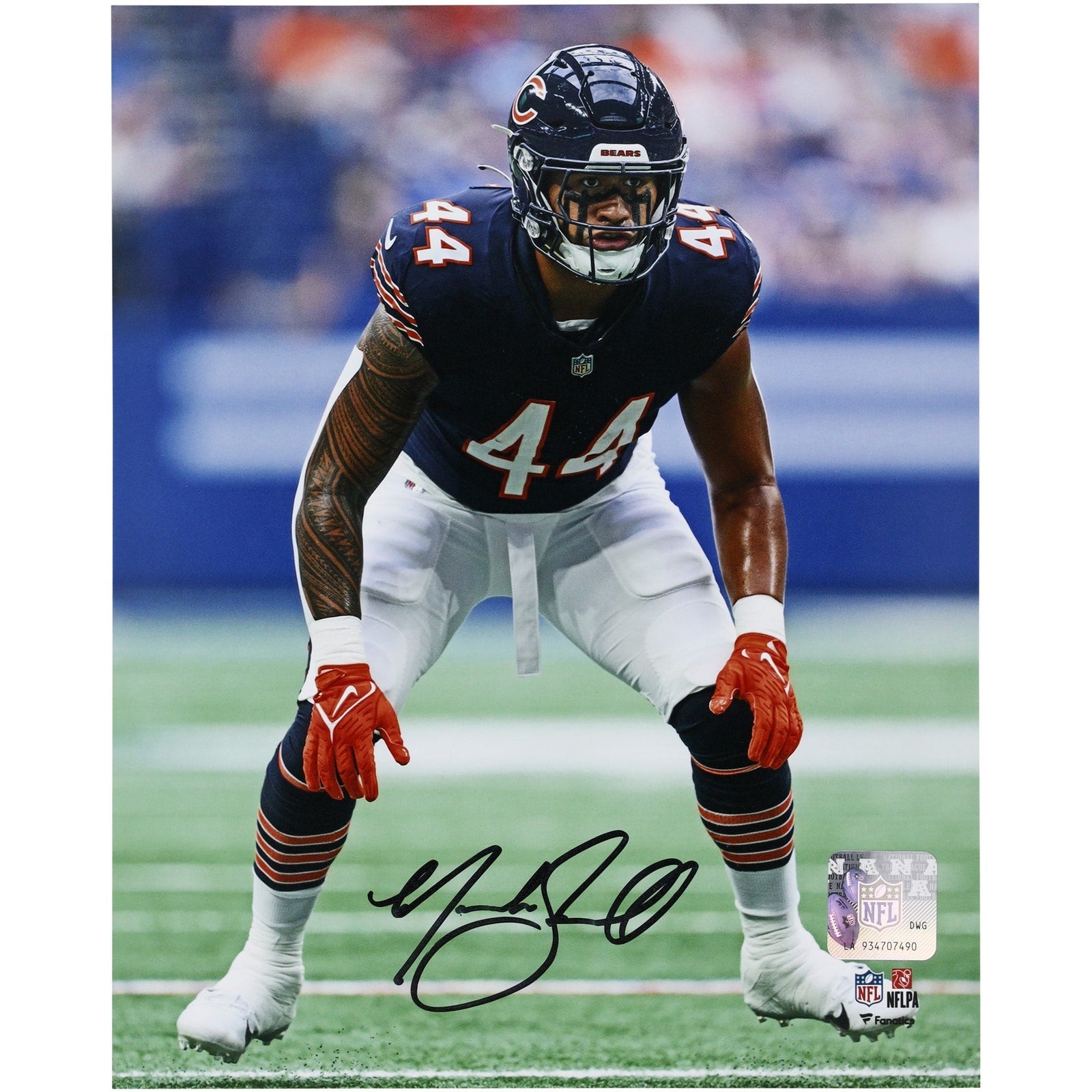 Noah Sewell Chicago Bears Autographed Fanatics Authentic 8" x 10" Vertical Defensive Stance Photograph - The Ballers Bank