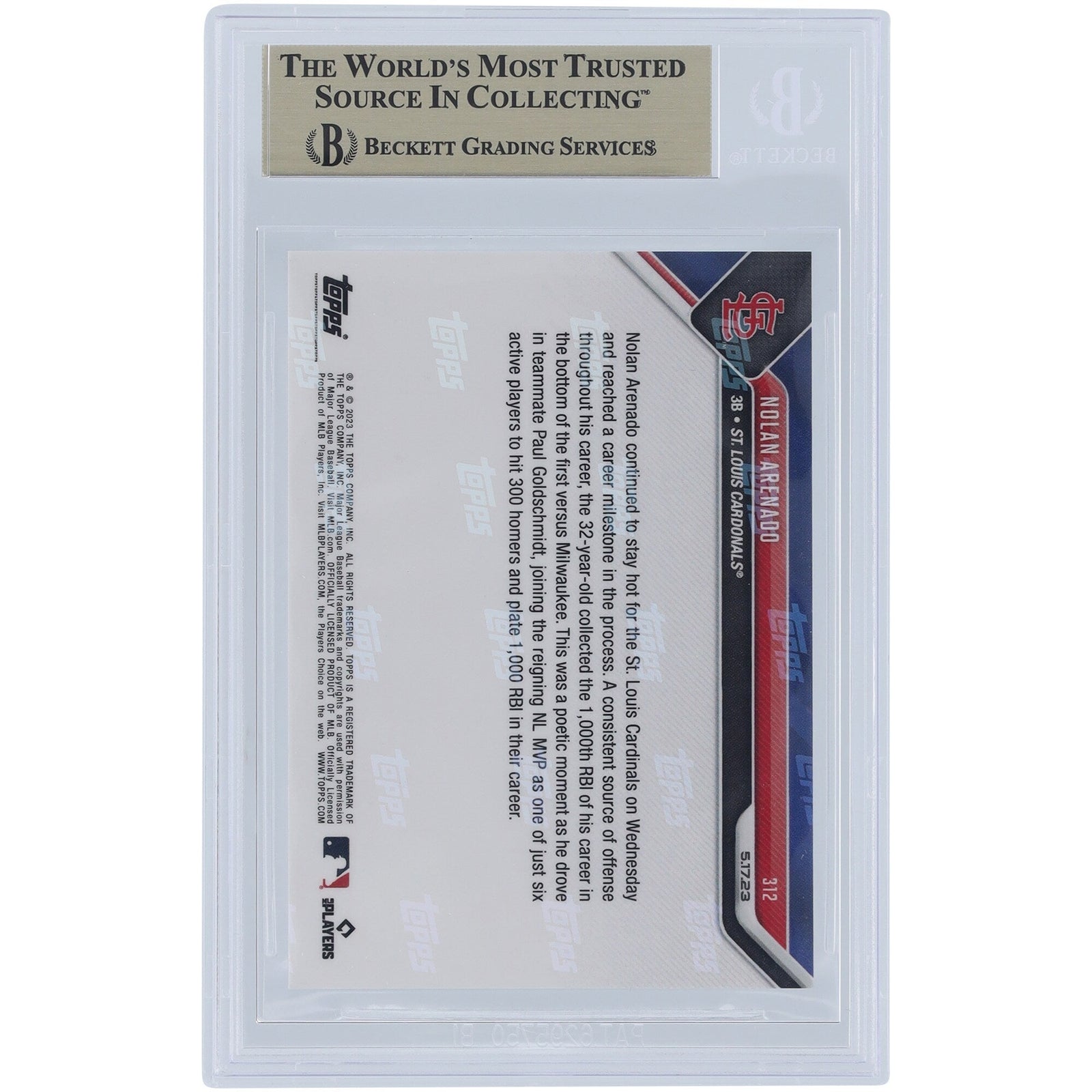 Nolan Arenado St. Louis Cardinals 2023 Topps Now 1,000 RBI 312 BGS Authenticated 9.5 Card - The Ballers Bank