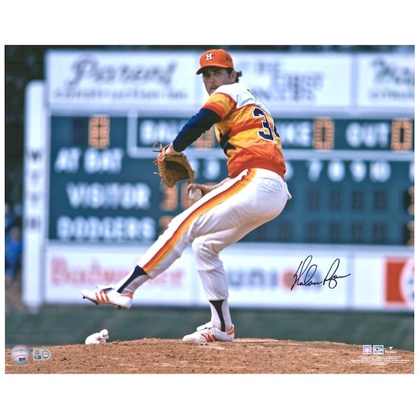Nolan Ryan Houston Astros Fanatics Authentic Autographed 16" x 20" Pitching in Rainbow Jersey - The Ballers Bank