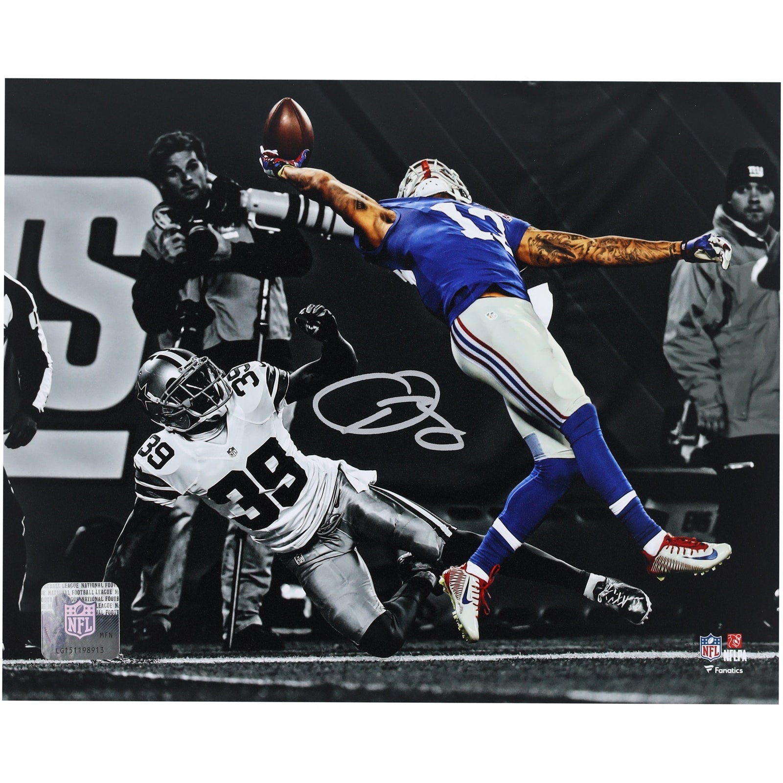 Odell Beckham Jr. New York Giants Autographed Fanatics Authentic 8" x 10" One - Handed Catch Spotlight Photograph - The Ballers Bank