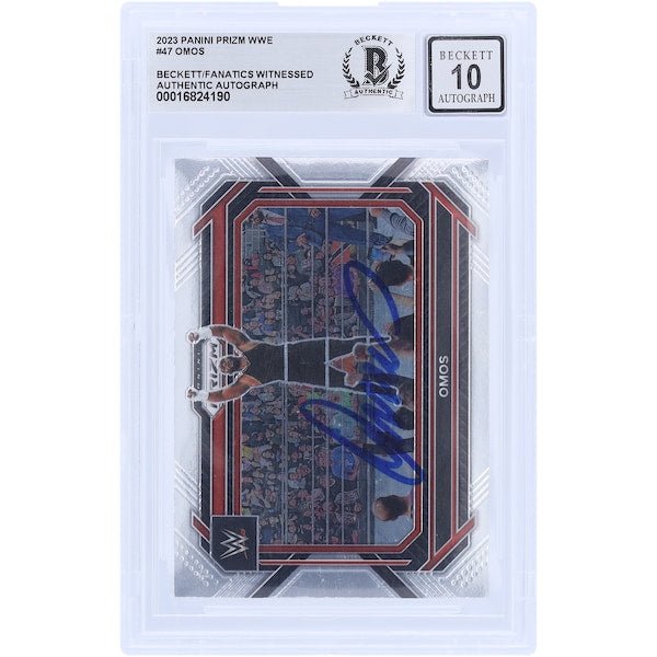 Omos WWE Autographed 2023 Panini Prizm 47 Beckett Fanatics Witnessed Authenticated 10 Card - The Ballers Bank