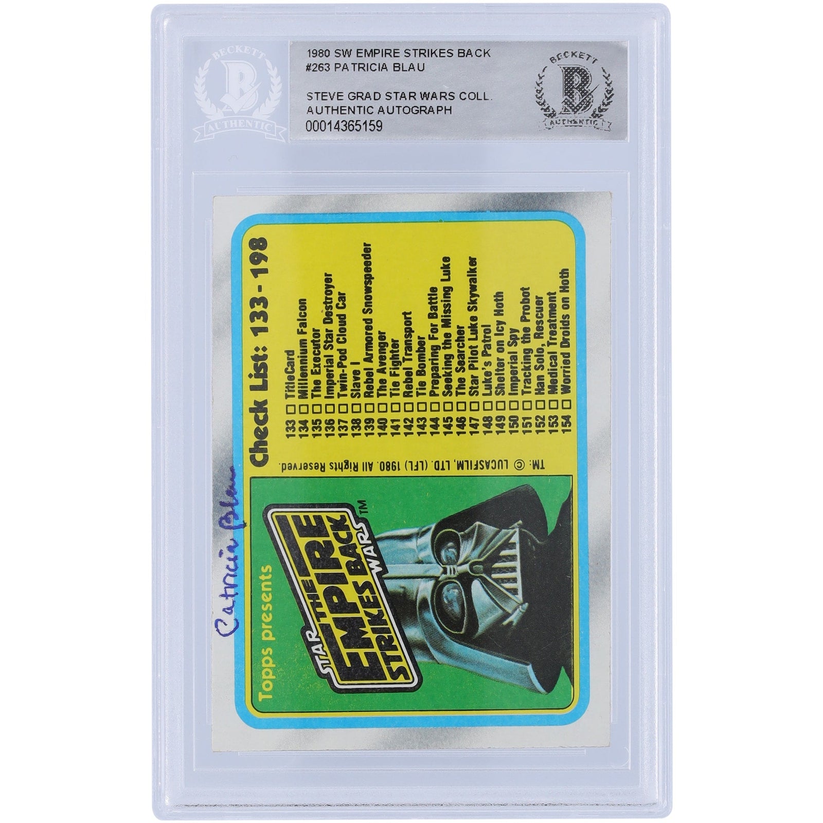 Patricia Blau Star Wars Autographed 1980 Topps The Empire Strikes Back 263 BAS Authenticated Card - The Ballers Bank