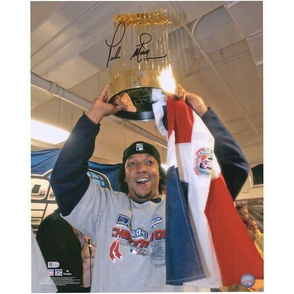 Pedro Martinez Boston Red Sox Fanatics Authentic Autographed 16" x 20" Holding World Series Trophy Photograph - The Ballers Bank