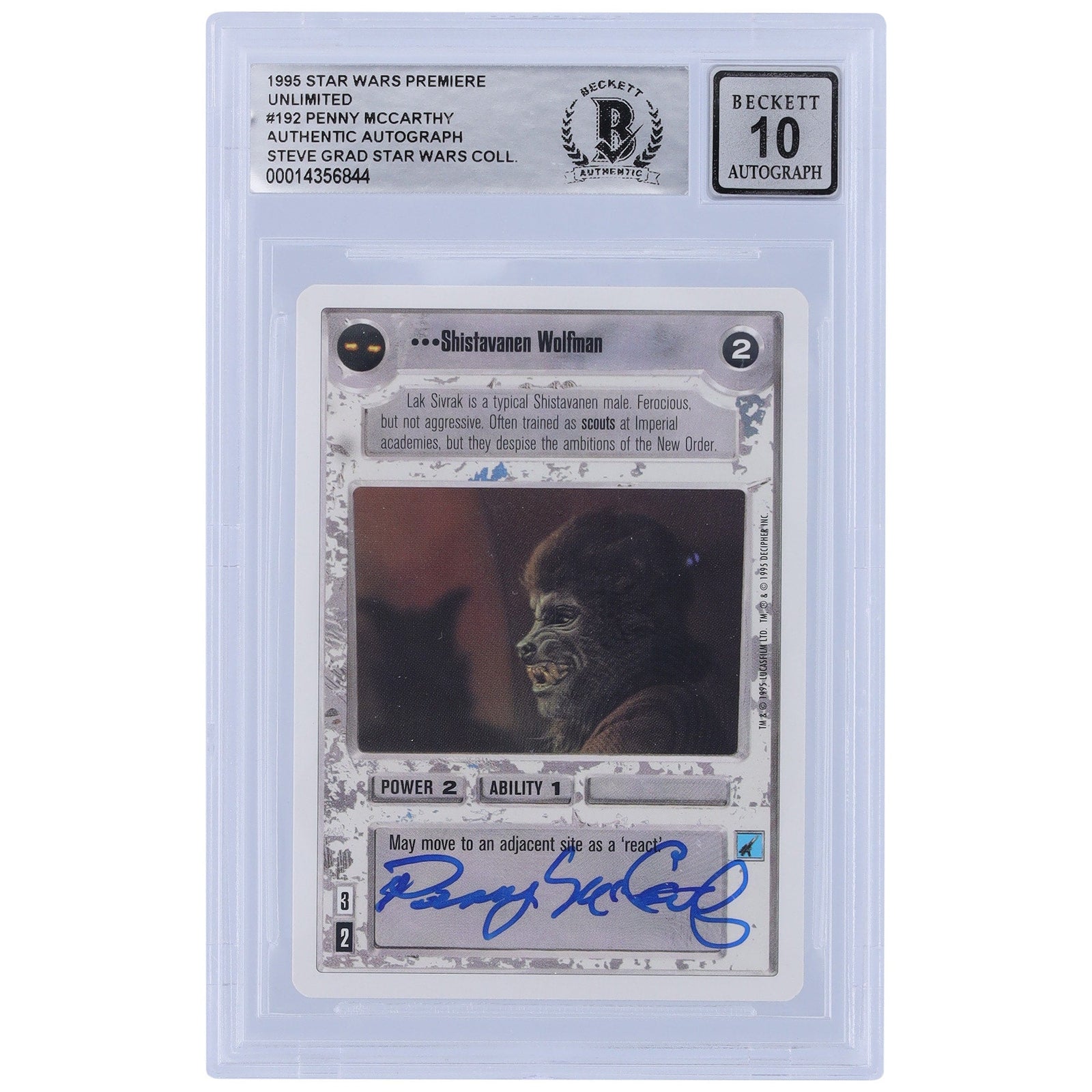 Penny McCarthy Star Wars Autographed 1995 CCG Premiere 192 BGS Authenticated 10 Card - The Ballers Bank