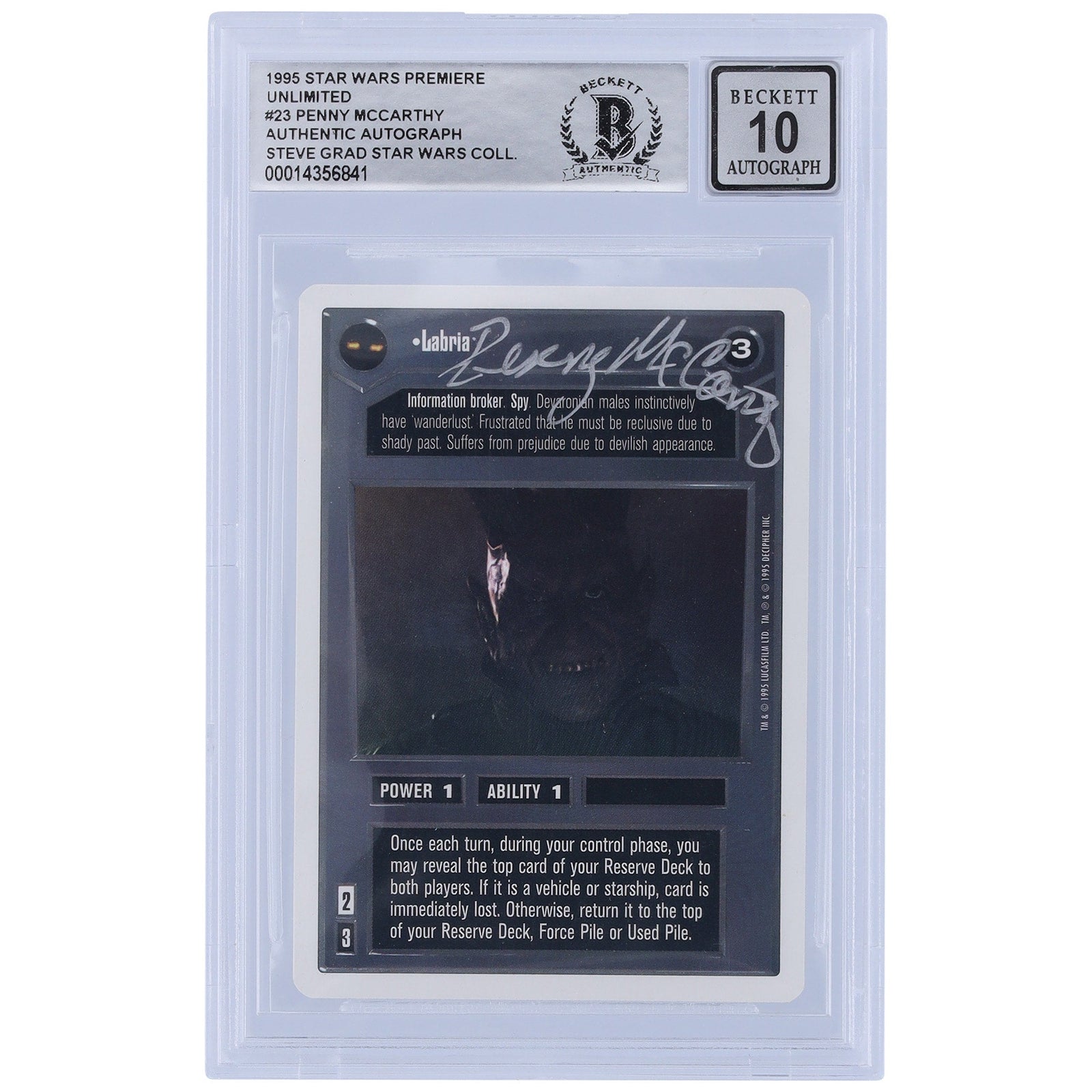 Penny McCarthy Star Wars Autographed 1995 CCG Premiere 23 BGS Authenticated 10 Card - The Ballers Bank