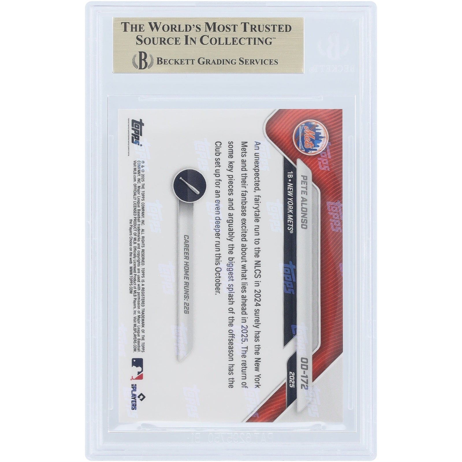Pete Alonso New York Mets 2025 Topps Now Road to Opening Day OD - 172 BGS Authenticated 9.5 Card - The Ballers Bank