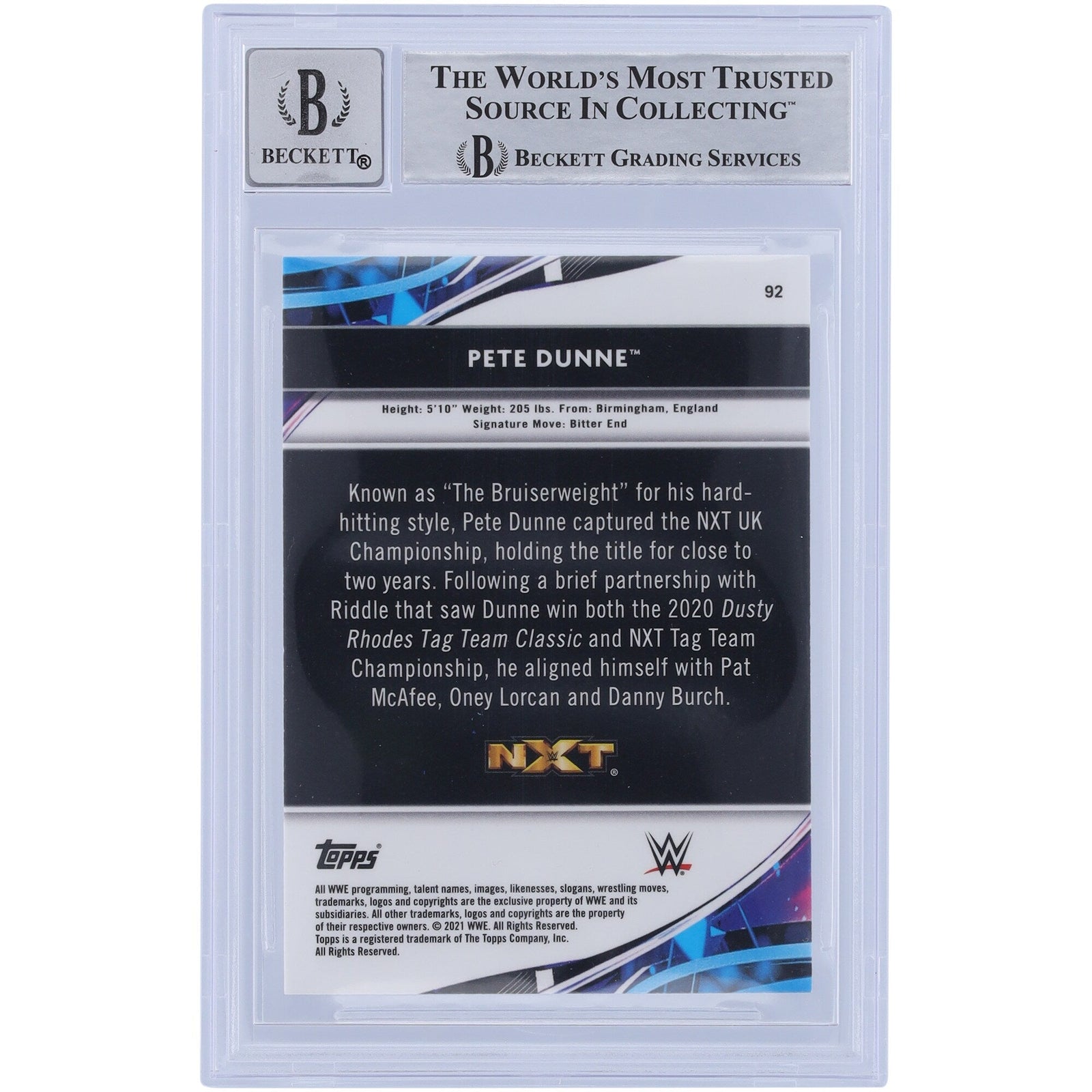 Pete Dunne WWE Autographed 2021 Topps Finest 92 Beckett Fanatics Witnessed Authenticated 10 Card - The Ballers Bank