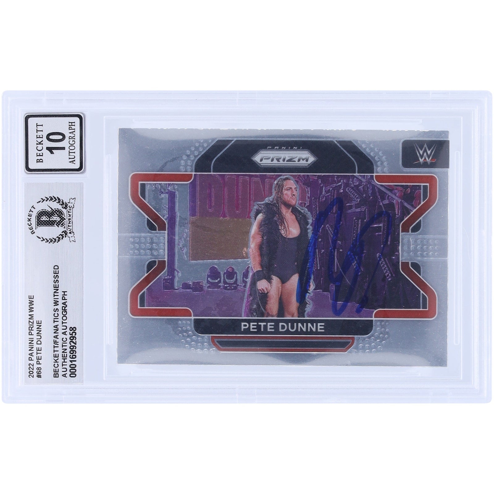 Pete Dunne WWE Autographed 2022 Panini Prizm 68 Beckett Fanatics Witnessed Authenticated 10 Card - The Ballers Bank