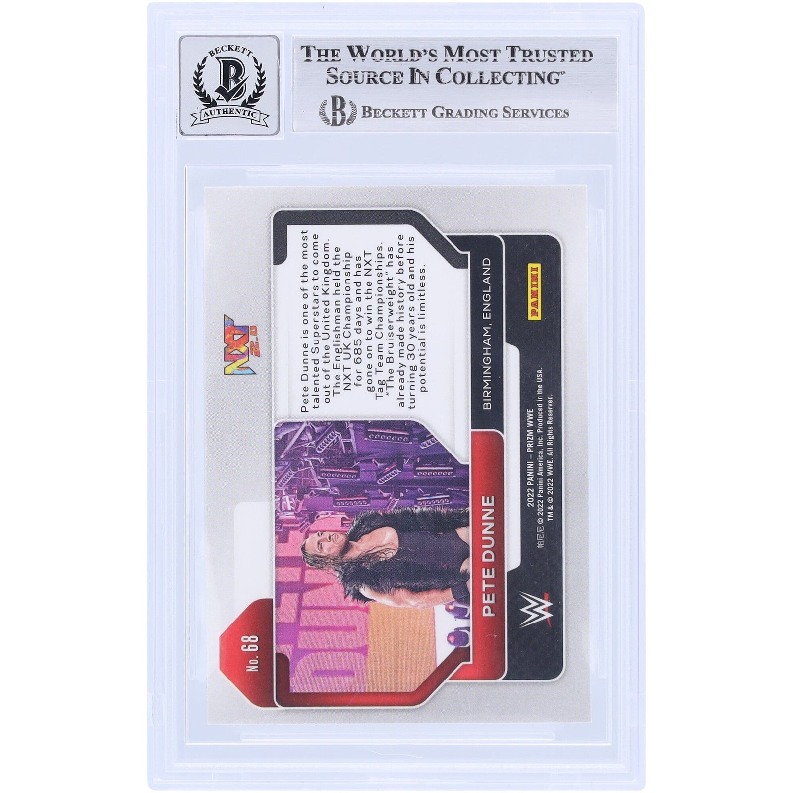 Pete Dunne WWE Autographed 2022 Panini Prizm 68 Beckett Fanatics Witnessed Authenticated 10 Card - The Ballers Bank