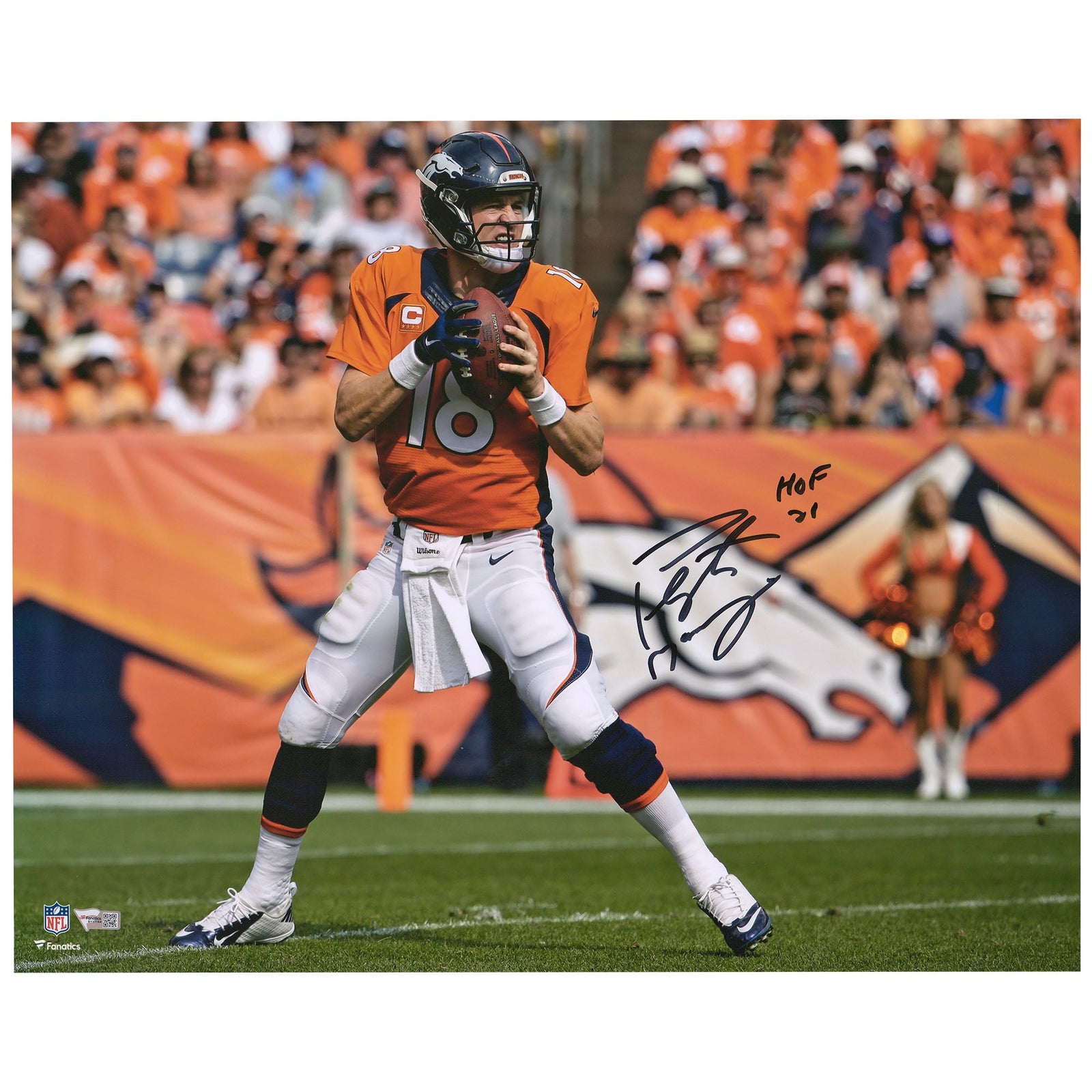 Peyton Manning Denver Broncos Fanatics Authentic Autographed 16" x 20" Action Photograph with "HOF 21" Inscription - The Ballers Bank