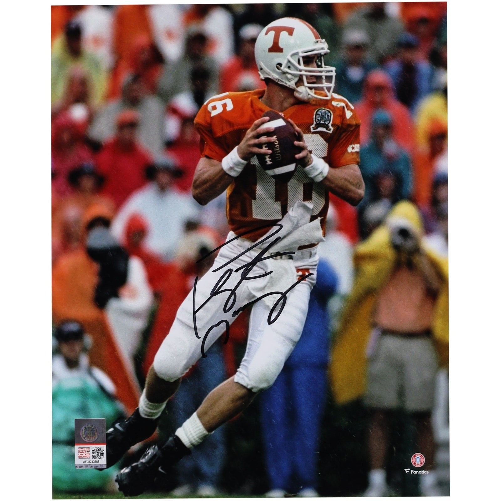 Peyton Manning Tennessee Volunteers Autographed Fanatics Authentic 8" x 10" Orange Jersey Drop - Back Photograph - The Ballers Bank
