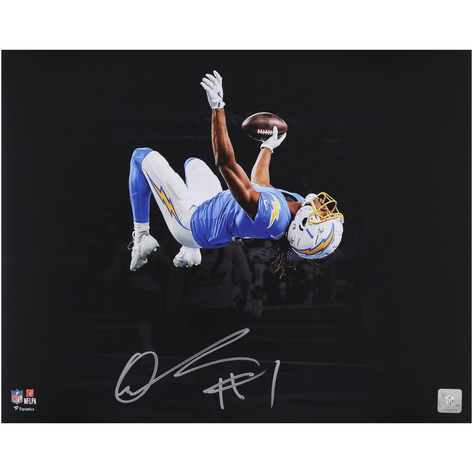 Quentin Johnston Los Angeles Chargers Autographed Fanatics Authentic 16" x 20" Backflip Spotlight Photograph - The Ballers Bank