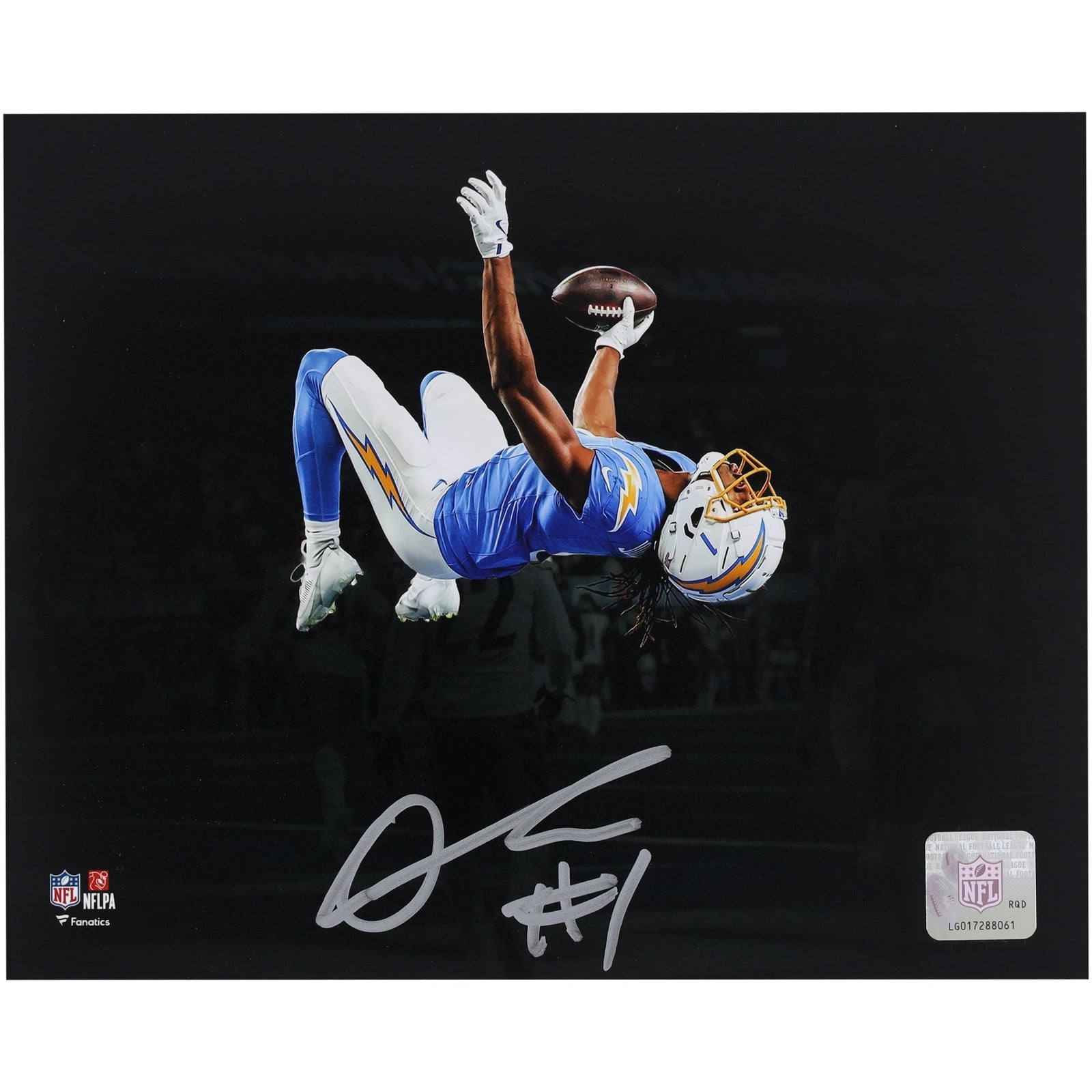 Quentin Johnston Los Angeles Chargers Autographed Fanatics Authentic 8" x 10" Backflip Spotlight Photograph - The Ballers Bank