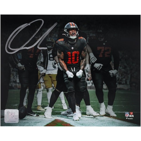 Quinshon Judkins Cleveland Browns Autographed Fanatics Authentic 8" x 10" Touchdown Celebration Spotlight Photograph - The Ballers Bank