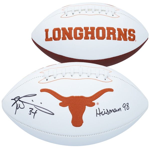 Ricky Williams Texas Longhorns Fanatics Authentic Autographed White Panel Football with "Heisman 98" Inscription - The Ballers Bank