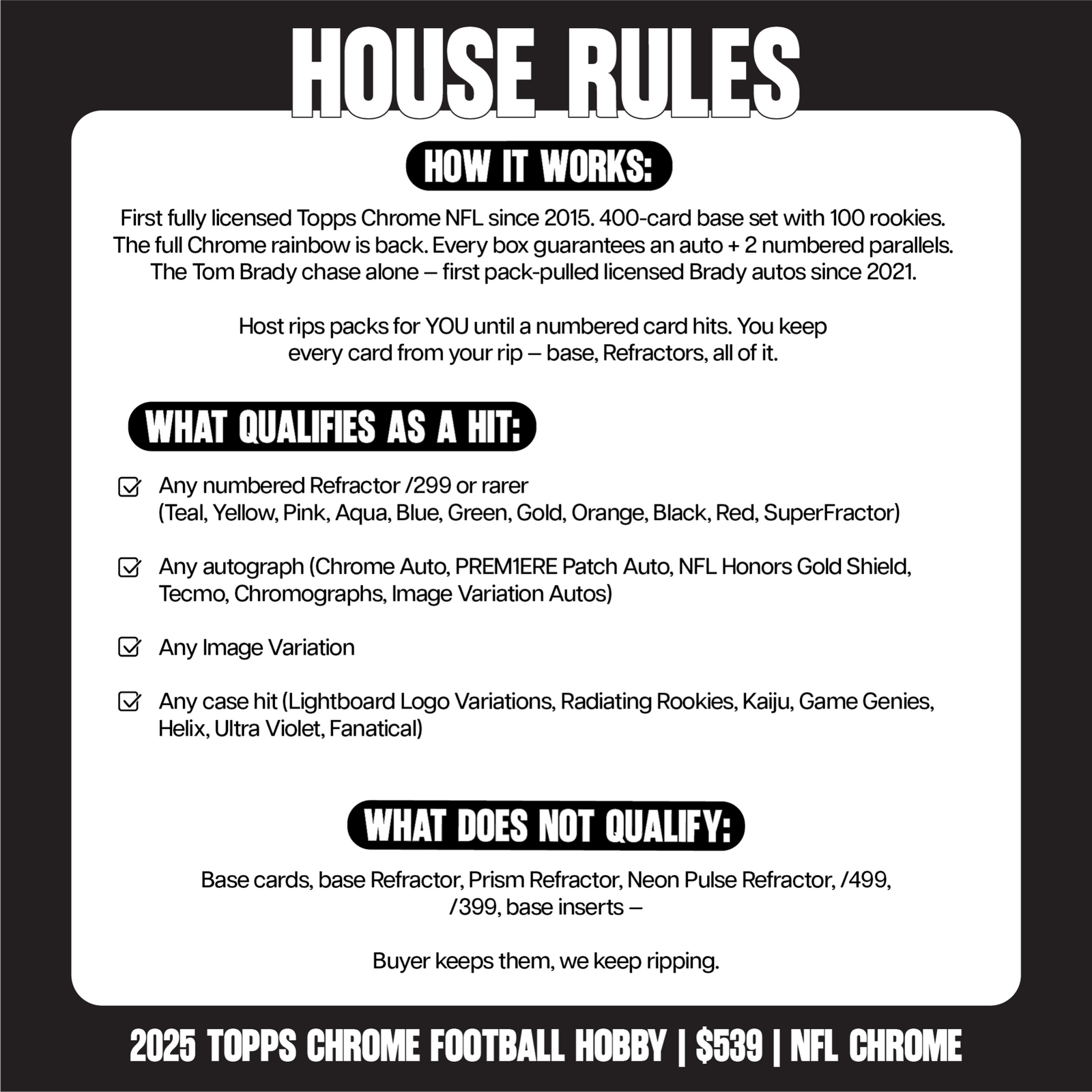 RIP TIL YOU HIT | 2025 Topps Chrome Football Hobby | $539 | NFL Chrome LV - The Ballers Bank