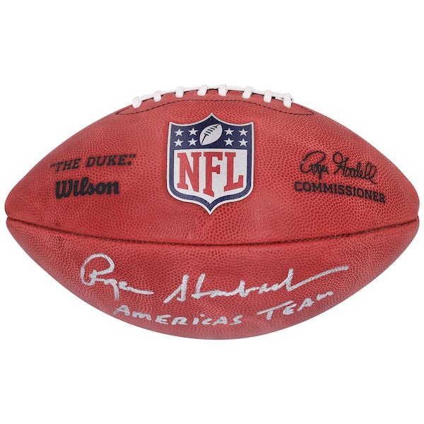 Roger Staubach Dallas Cowboys Autographed Fanatics Authentic Duke Full Color Football with "America's Team" Inscription - The Ballers Bank