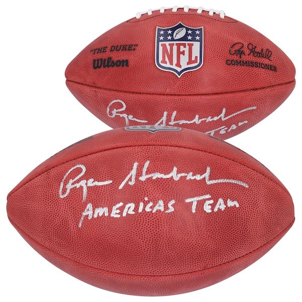 Roger Staubach Dallas Cowboys Autographed Fanatics Authentic Duke Full Color Football with "America's Team" Inscription - The Ballers Bank