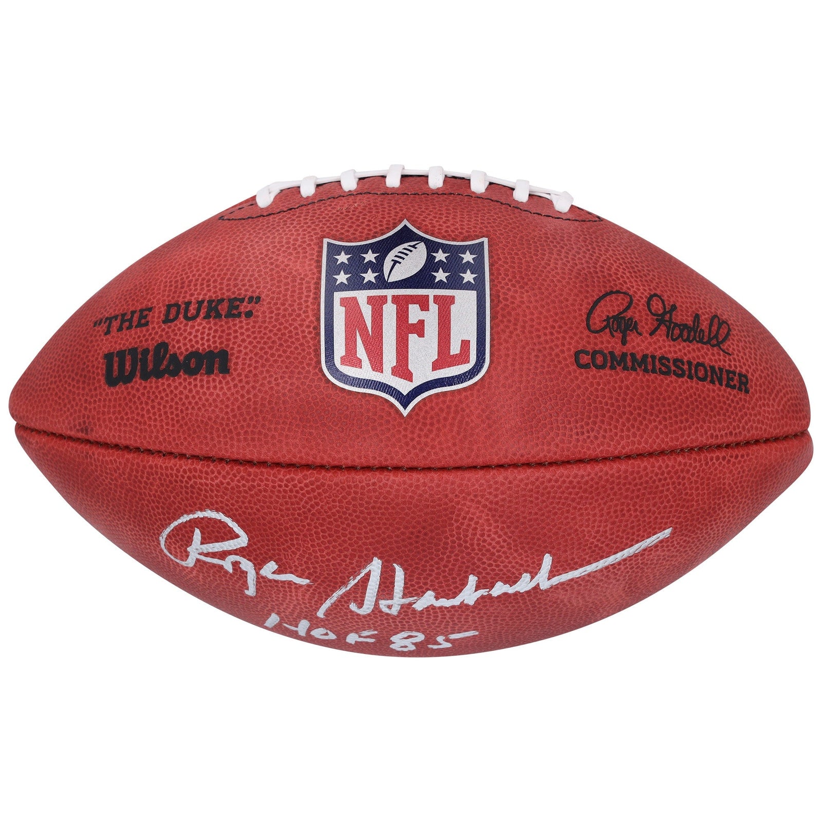 Roger Staubach Dallas Cowboys Autographed Fanatics Authentic Duke Full Color Football with "HOF 85" Inscription - The Ballers Bank
