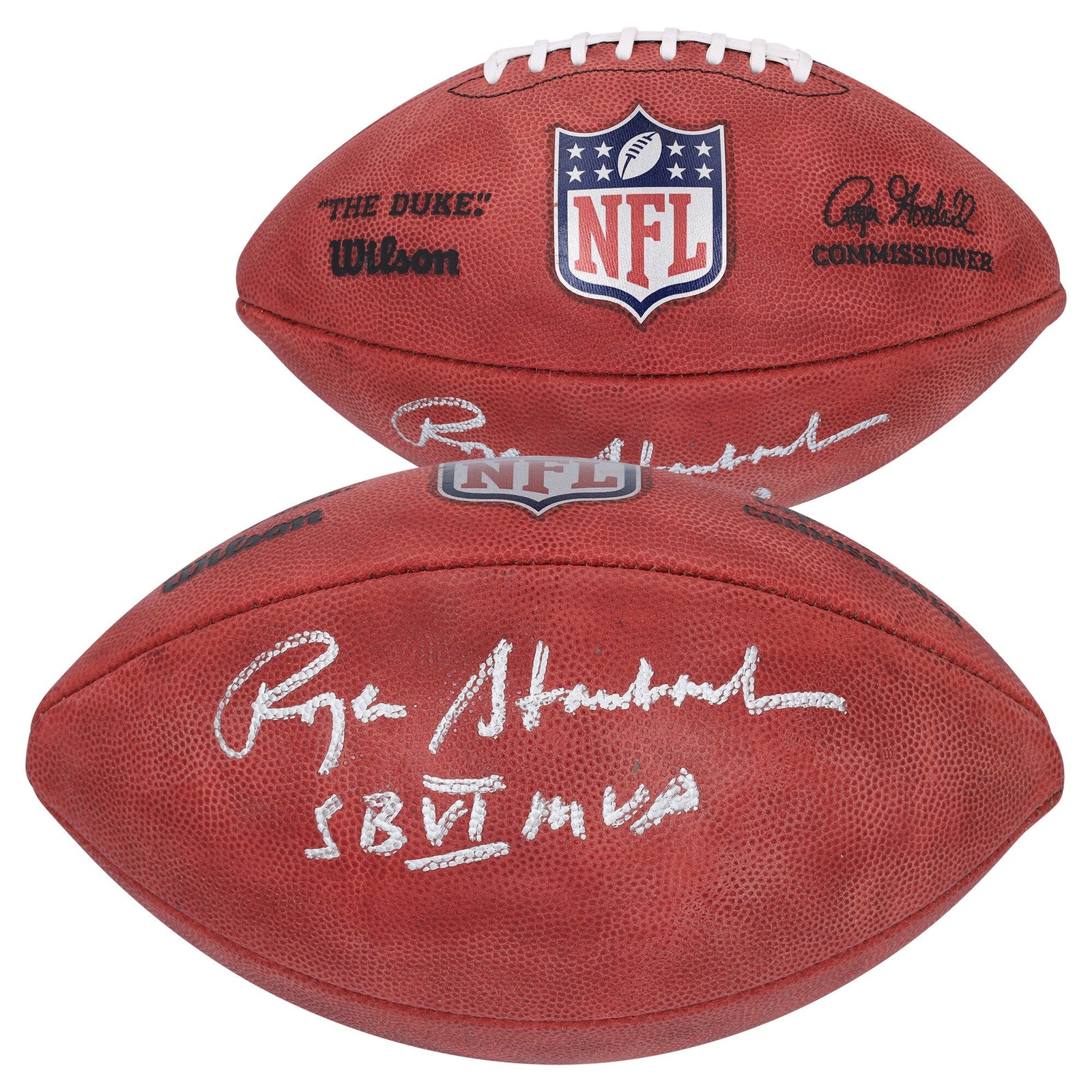 Roger Staubach Dallas Cowboys Autographed Fanatics Authentic Duke Full Color Football with "SB VI MVP" Inscription - The Ballers Bank
