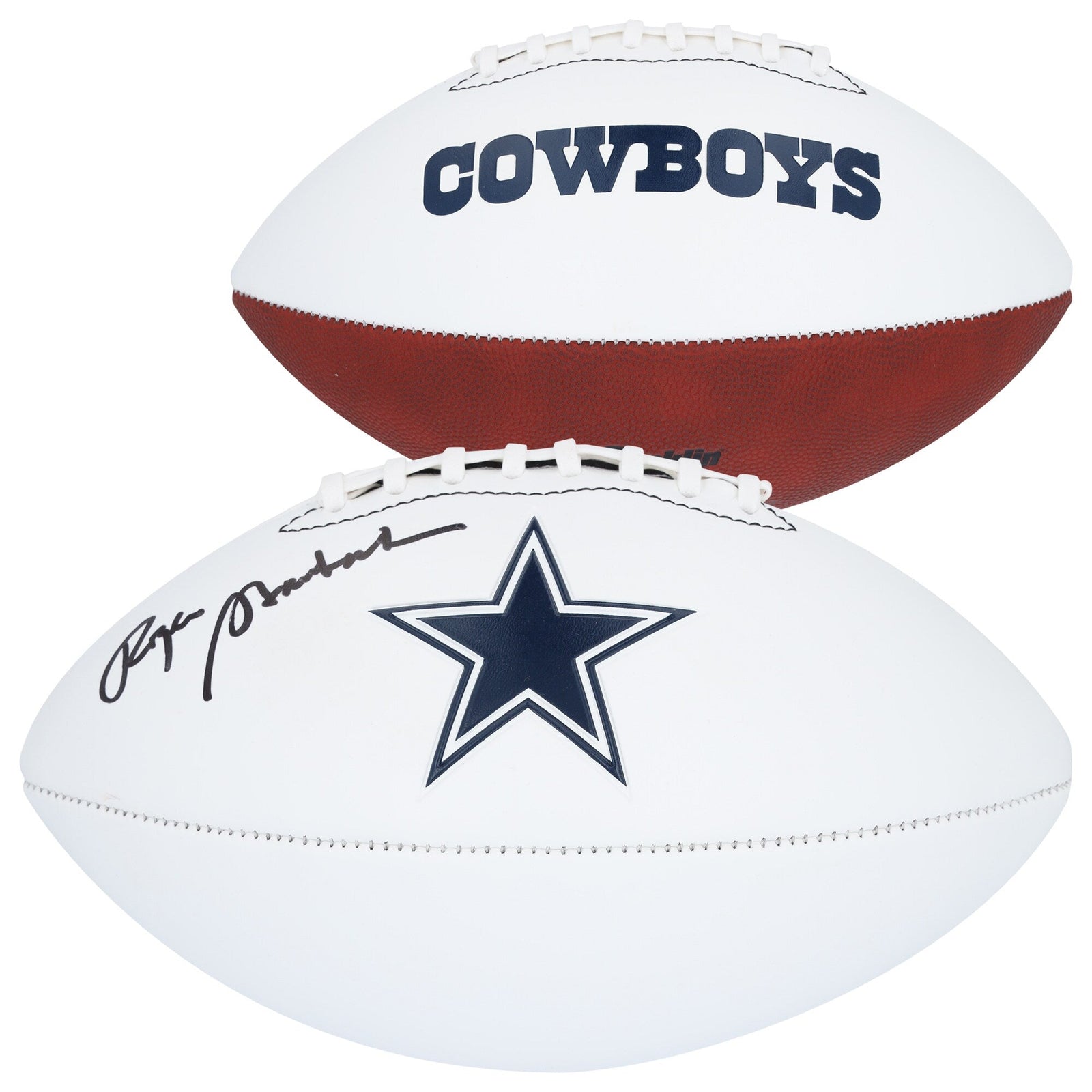 Roger Staubach Dallas Cowboys Autographed Fanatics Authentic Franklin White Panel Football - The Ballers Bank