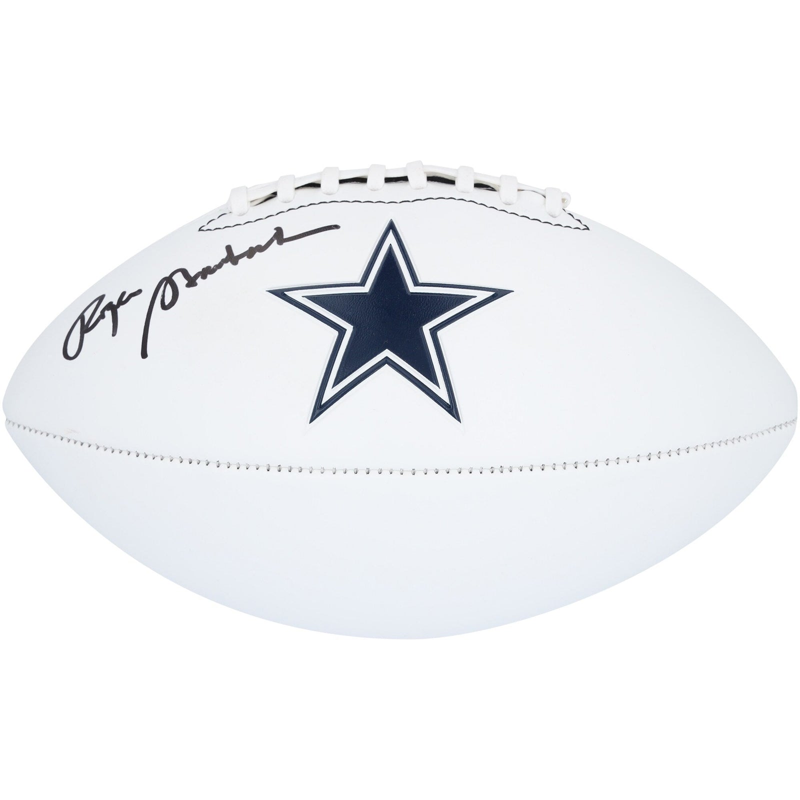 Roger Staubach Dallas Cowboys Autographed Fanatics Authentic Franklin White Panel Football - The Ballers Bank