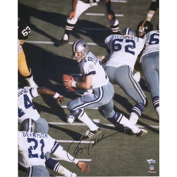 Roger Staubach Dallas Cowboys Fanatics Authentic Autographed 16" x 20" White Jersey Vertical Pass Under Center Photograph - The Ballers Bank