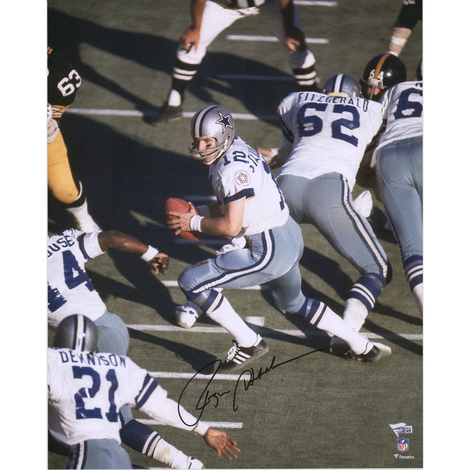 Roger Staubach Dallas Cowboys Fanatics Authentic Autographed 16" x 20" White Jersey Vertical Pass Under Center Photograph - The Ballers Bank