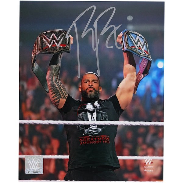 Roman Reigns WWE Autographed Fanatics Authentic 8" x 10" Raising Titles Photograph - The Ballers Bank
