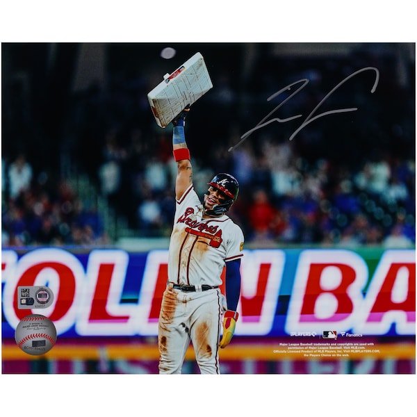 Ronald Acuña Jr. Atlanta Braves Autographed Fanatics Authentic 8" x 10" Holding Base Photograph - The Ballers Bank