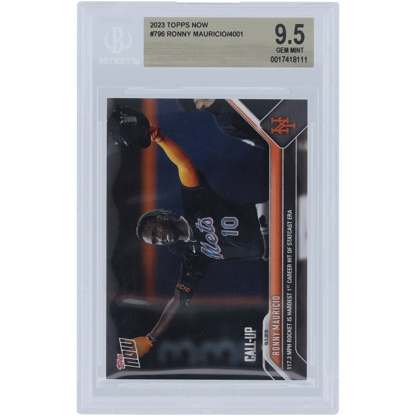 Ronny Mauricio New York Mets 2023 Topps Now Call - Up Hit 796 BGS Authenticated 9.5 Card - The Ballers Bank