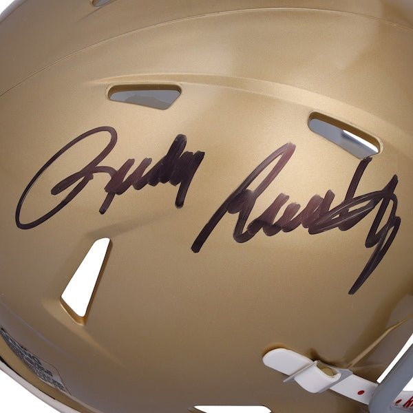 Rudy Ruettiger Notre Dame Fighting Irish Autographed Fanatics Authentic Riddell Gold Speed Mini Helmet - The Ballers Bank