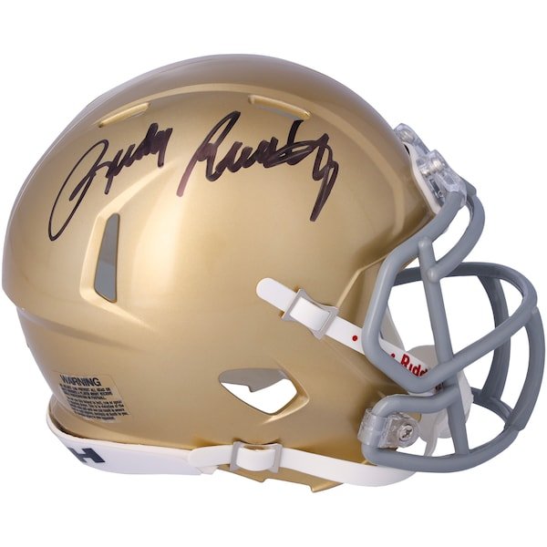 Rudy Ruettiger Notre Dame Fighting Irish Autographed Fanatics Authentic Riddell Gold Speed Mini Helmet - The Ballers Bank