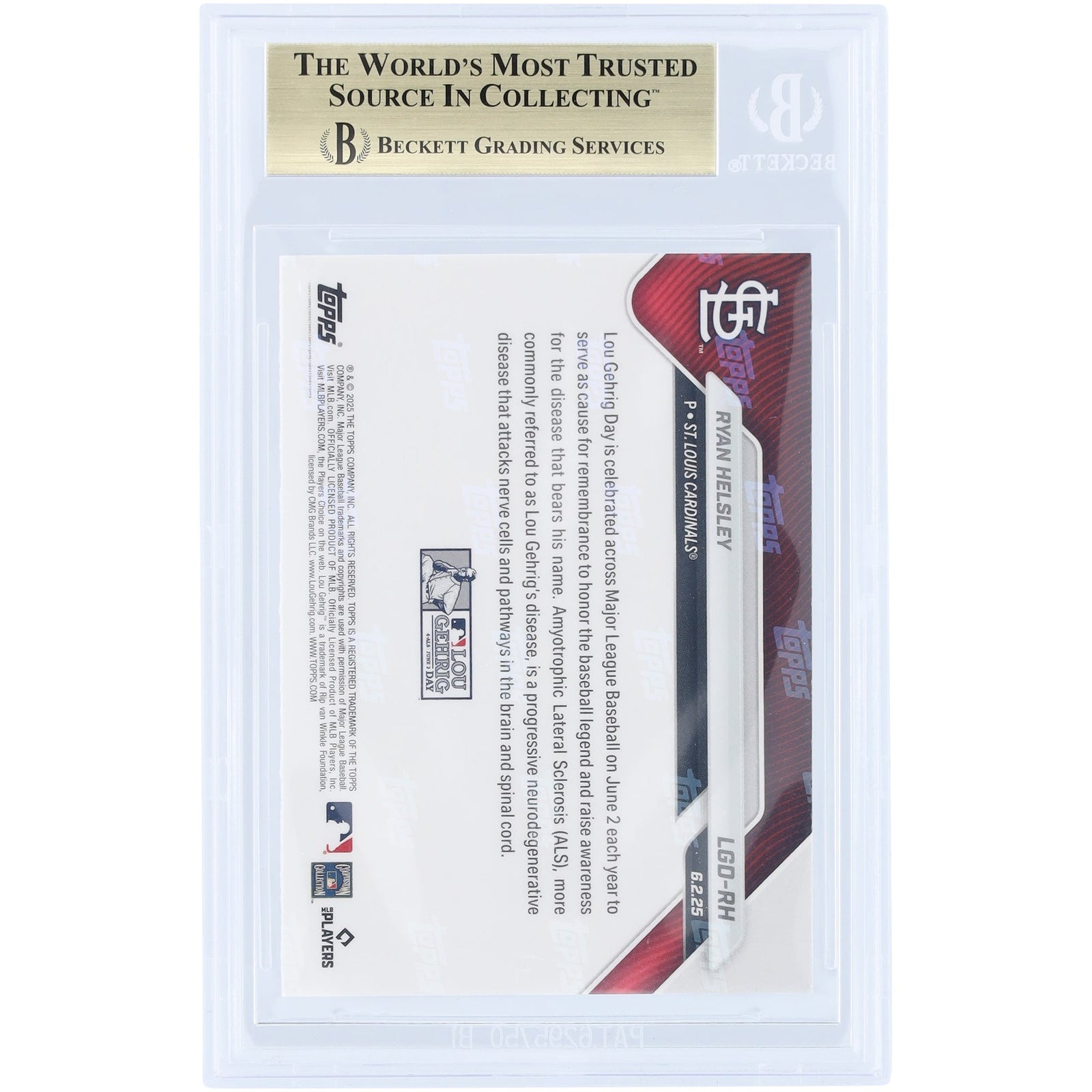 Ryan Helsley St. Louis Cardinals 2025 Topps Now Lou Gehrig Day LGD - RH BGS Authenticated 9.5 Card - The Ballers Bank