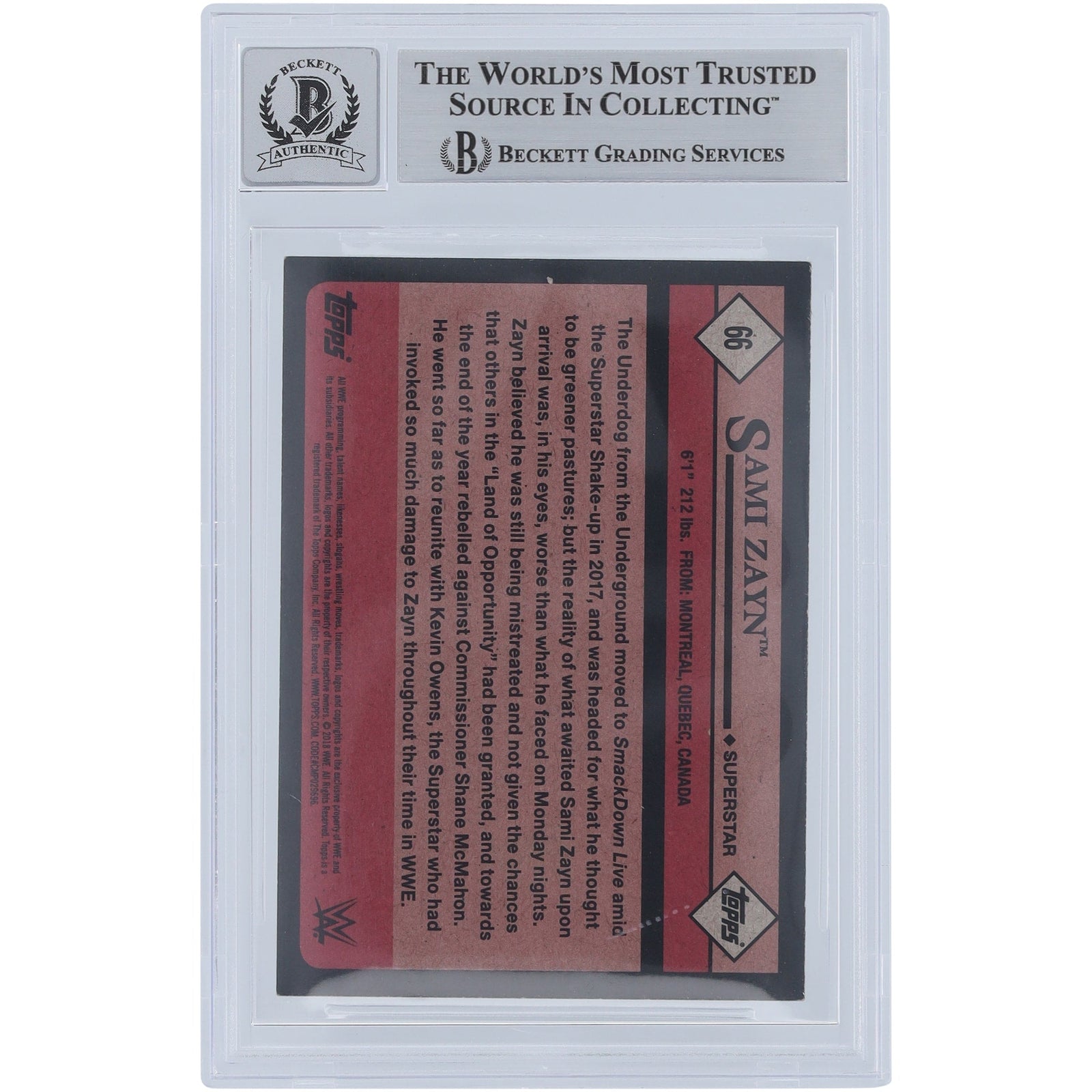 Sami Zayn WWE Autographed 2018 Topps Heritage 66 Beckett Fanatics Witnessed Authenticated 10 Card - The Ballers Bank