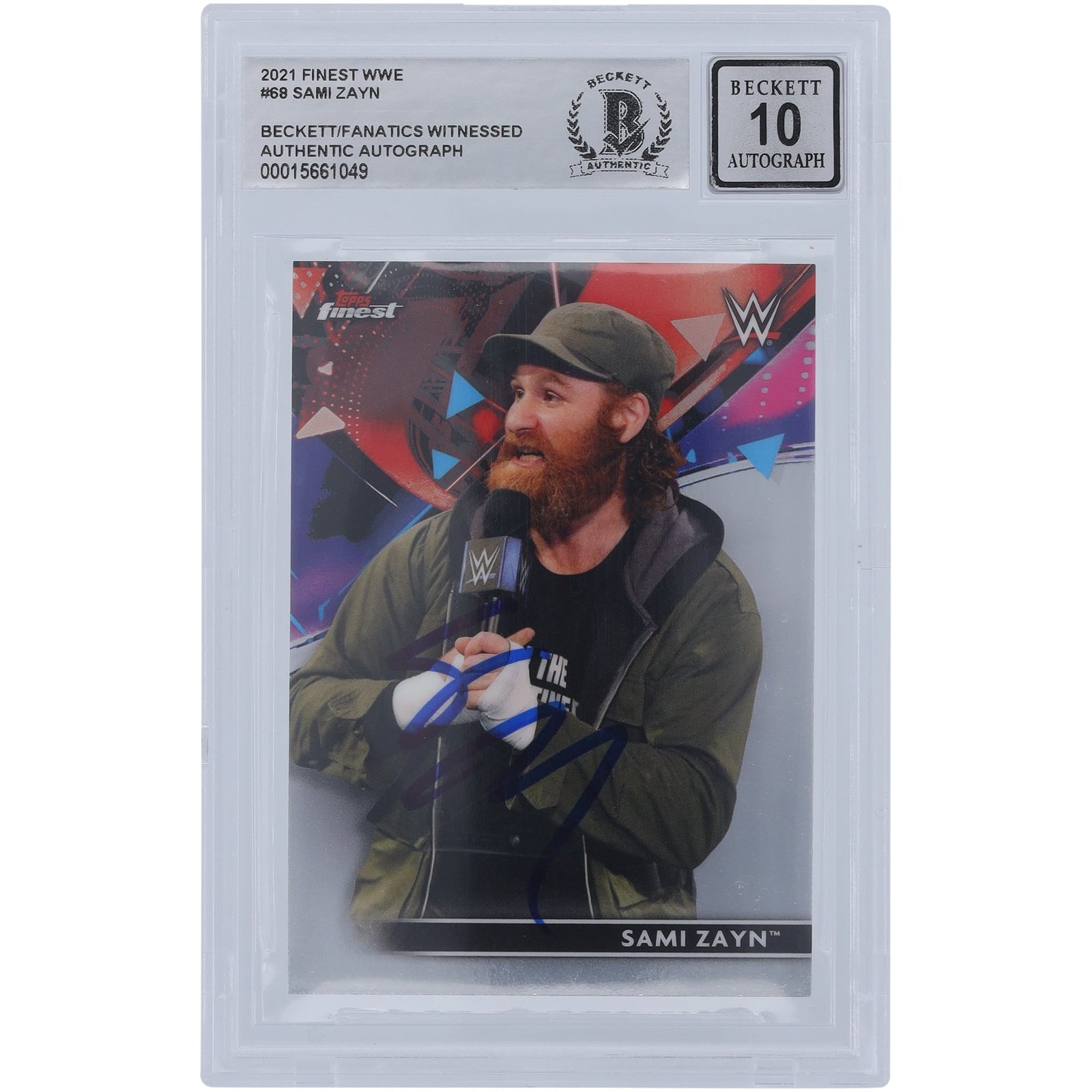 Sami Zayn WWE Autographed 2021 Topps Finest 68 Beckett Fanatics Witnessed Authenticated 10 Card - The Ballers Bank