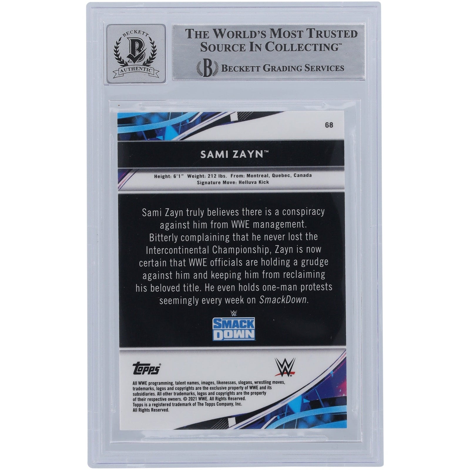 Sami Zayn WWE Autographed 2021 Topps Finest 68 Beckett Fanatics Witnessed Authenticated 10 Card - The Ballers Bank