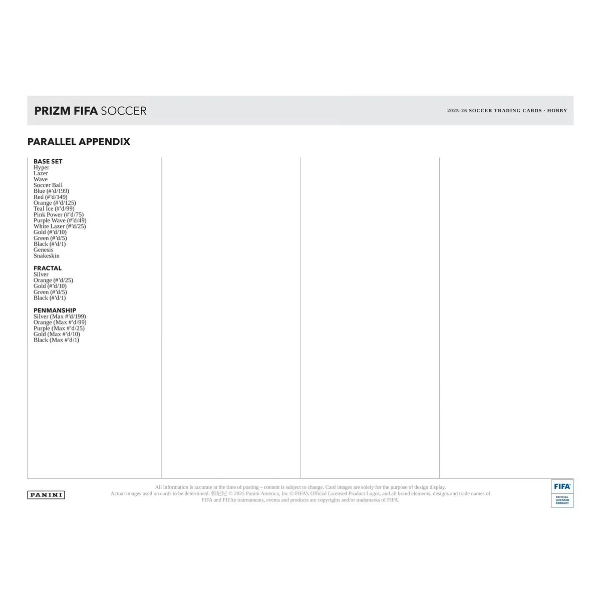 2025-26 Panini Prizm FIFA Soccer Hobby Box (Ships Sealed Only) - D | P11806