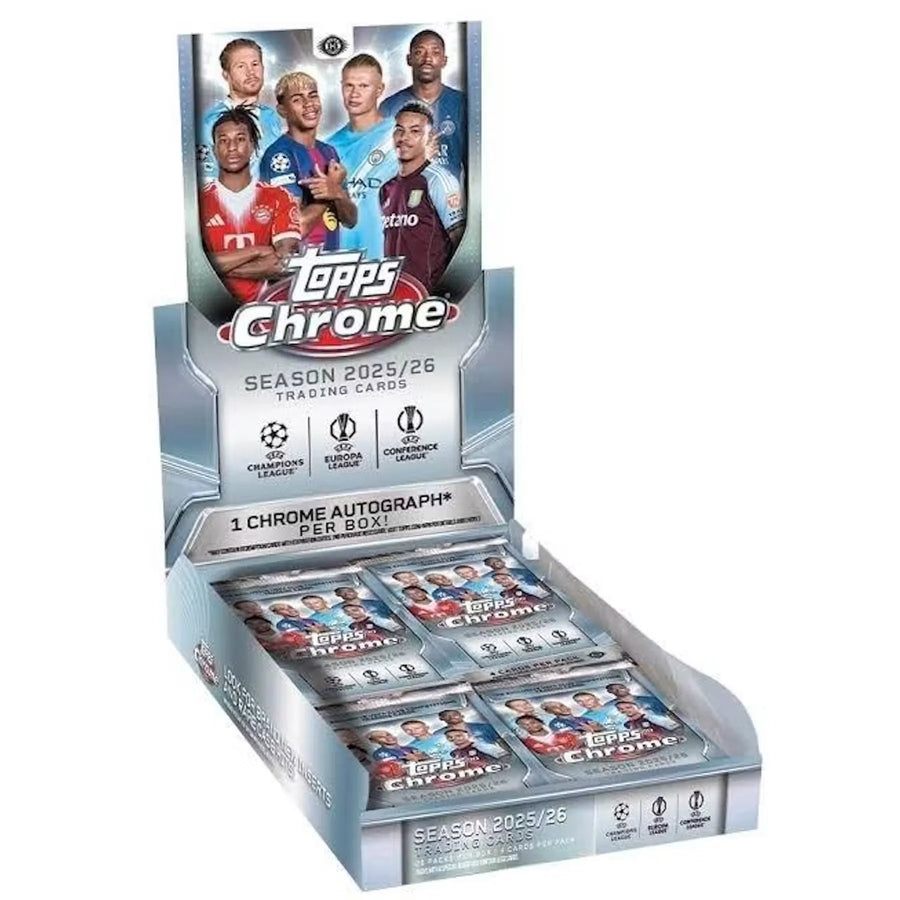 2025-26 Topps Chrome UEFA Club Competitions Fest NYC Soccer Hobby Box (Ships Sealed Only)