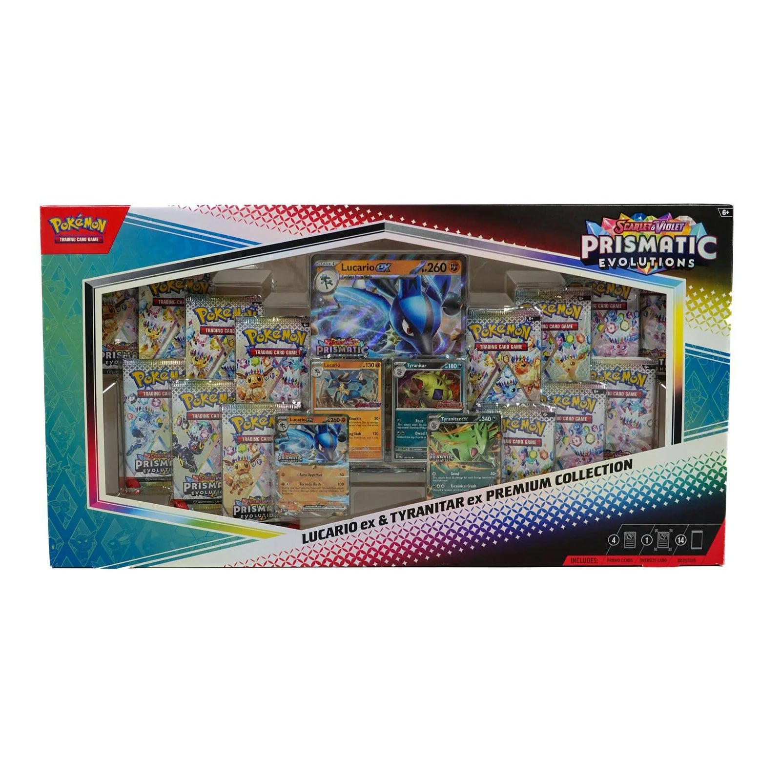 Pokemon Scarlet & Violet: Prismatic Evolutions Lucario ex & Tyranitar ex Premium Collection Box (Ships Sealed Only)