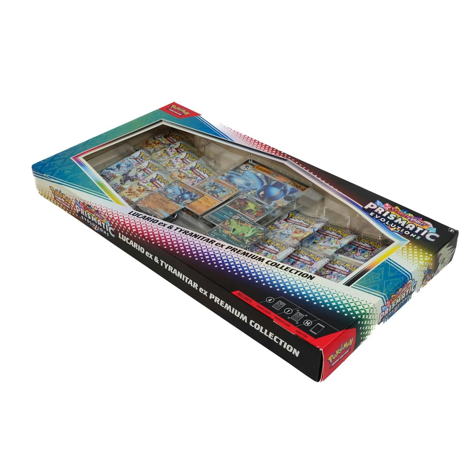 Pokemon Scarlet & Violet: Prismatic Evolutions Lucario ex & Tyranitar ex Premium Collection Box (Ships Sealed Only)