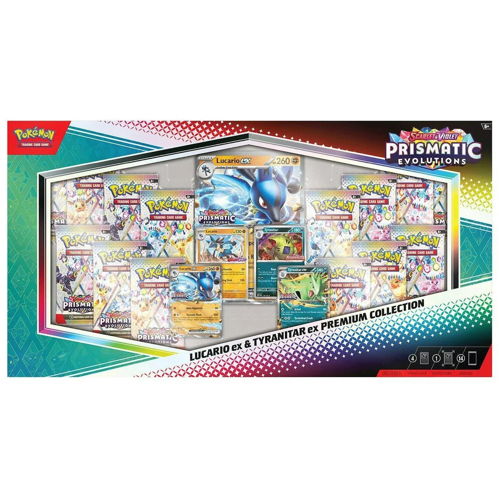 Pokemon Scarlet & Violet: Prismatic Evolutions Lucario ex & Tyranitar ex Premium Collection Box (Ships Sealed Only)