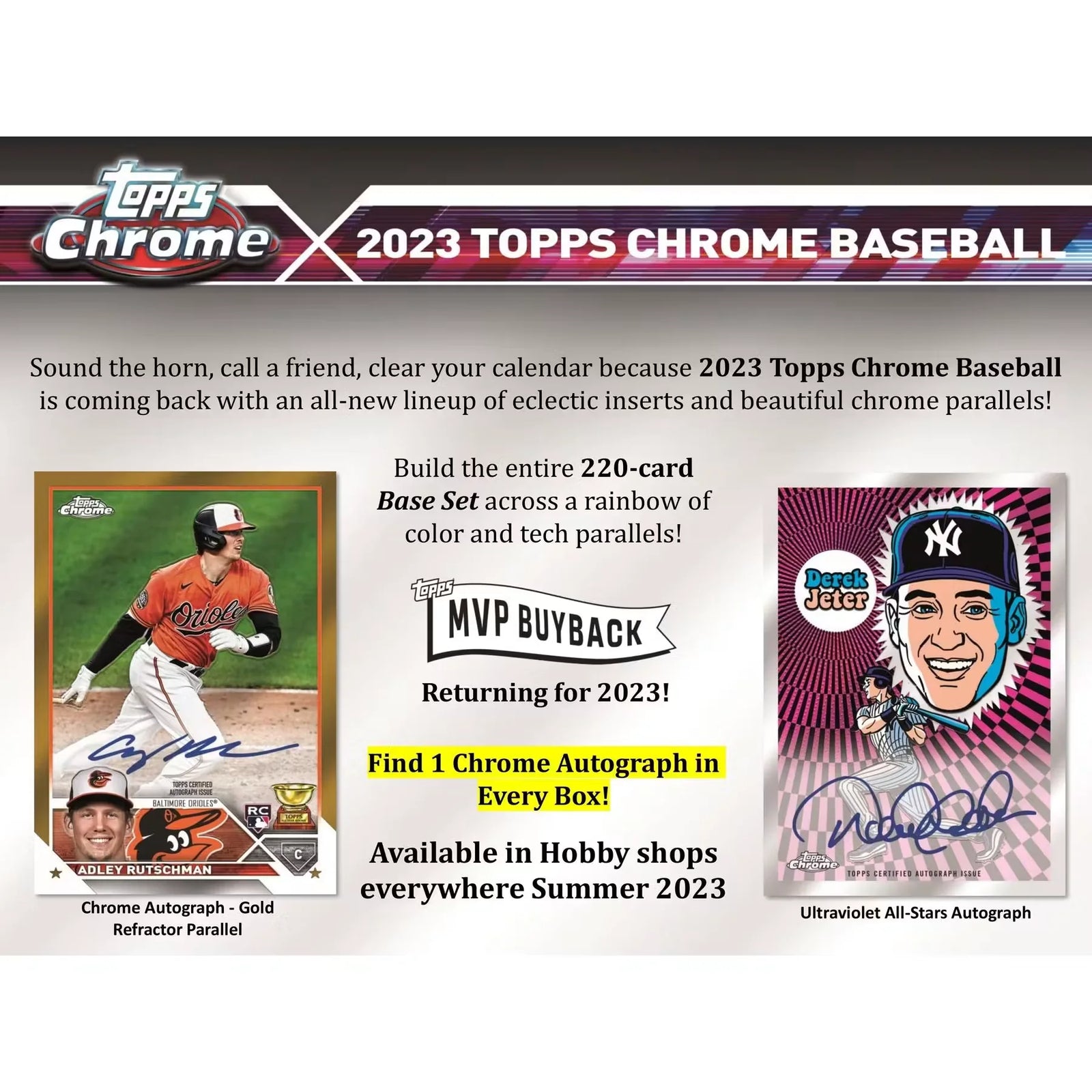 2023 Topps Chrome Baseball Hobby Box | 24 Packs, 1 Autograph (Ships Sealed Only)