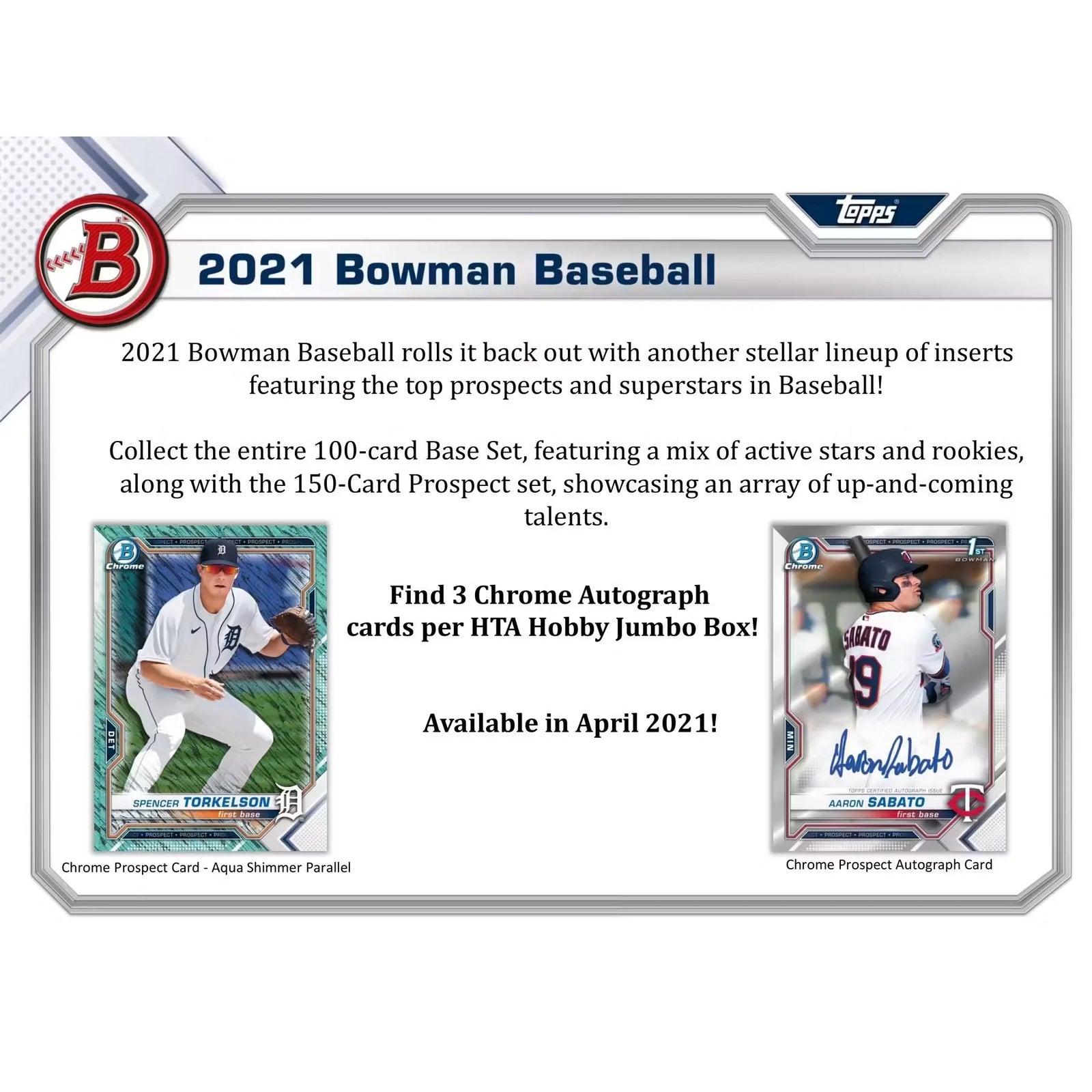2021 Bowman Baseball Hobby Jumbo Box | 12 Packs, 3 Autographs (Ships Sealed Only)