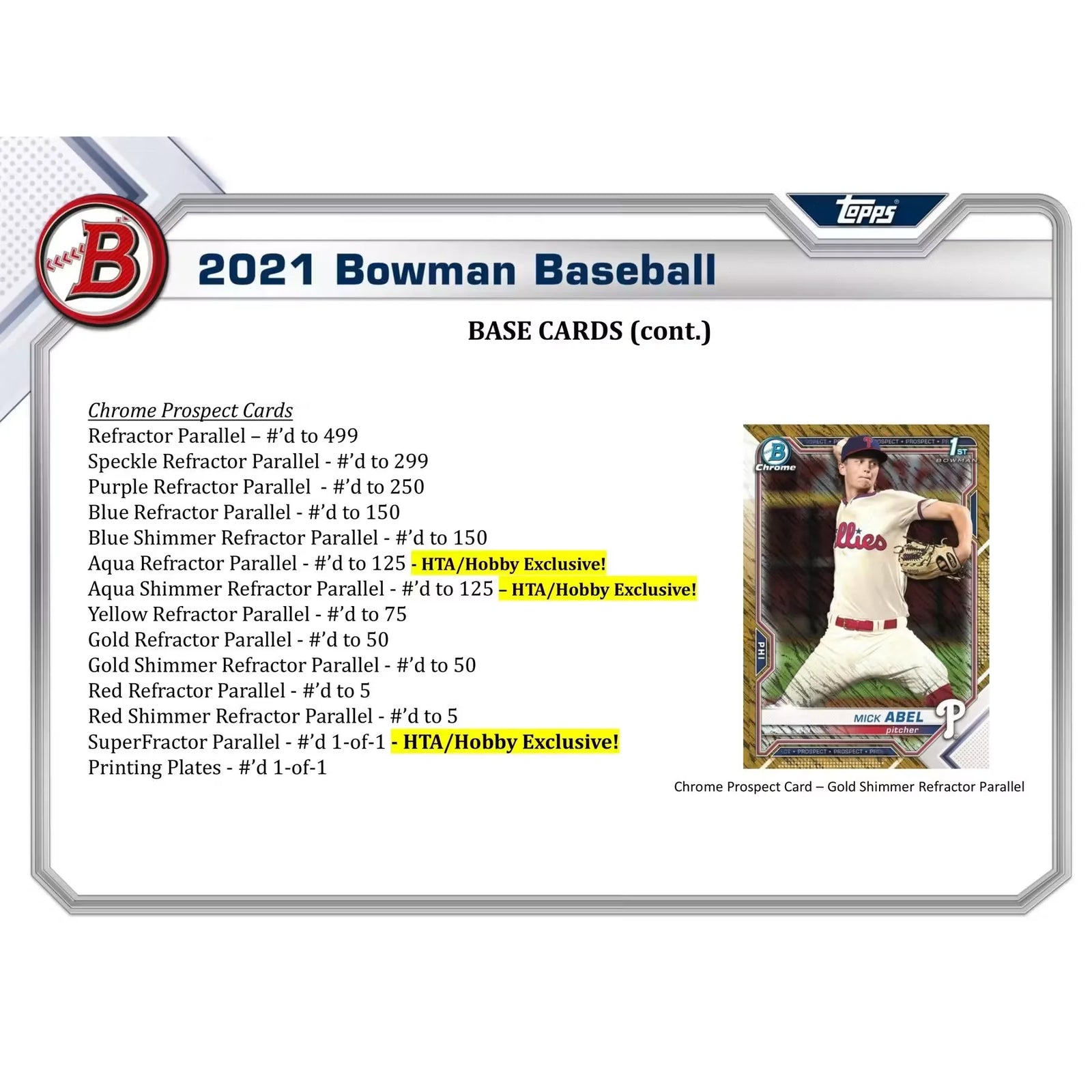 2021 Bowman Baseball Hobby Jumbo Box | 12 Packs, 3 Autographs (Ships Sealed Only)