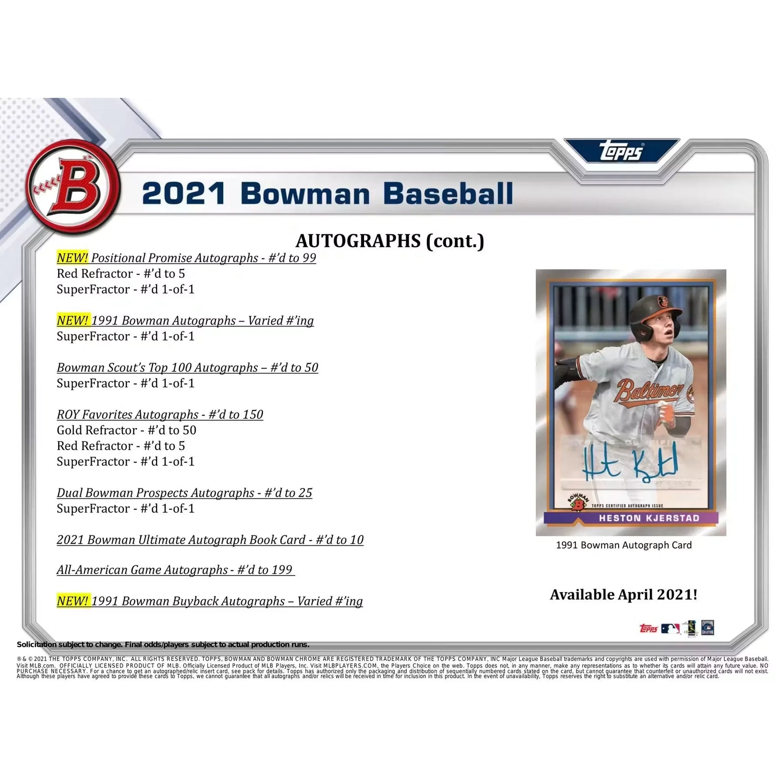 2021 Bowman Baseball Hobby Jumbo Box | 12 Packs, 3 Autographs (Ships Sealed Only)